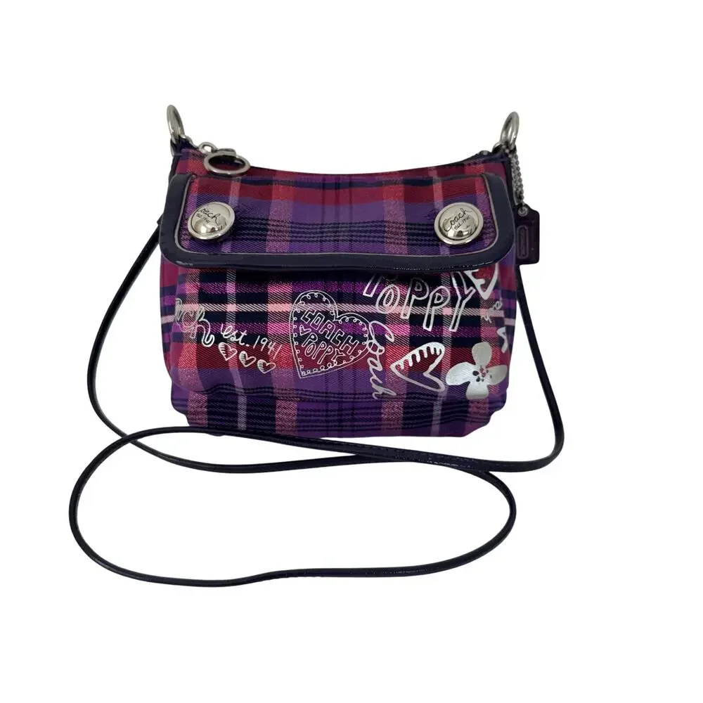 Coach Poppy Tartan Plaid Crossbody Bag Vintage Y2K Purple